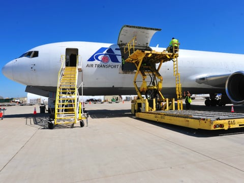An Amazon cargo jet at the Stockton Metropolitan Airport.